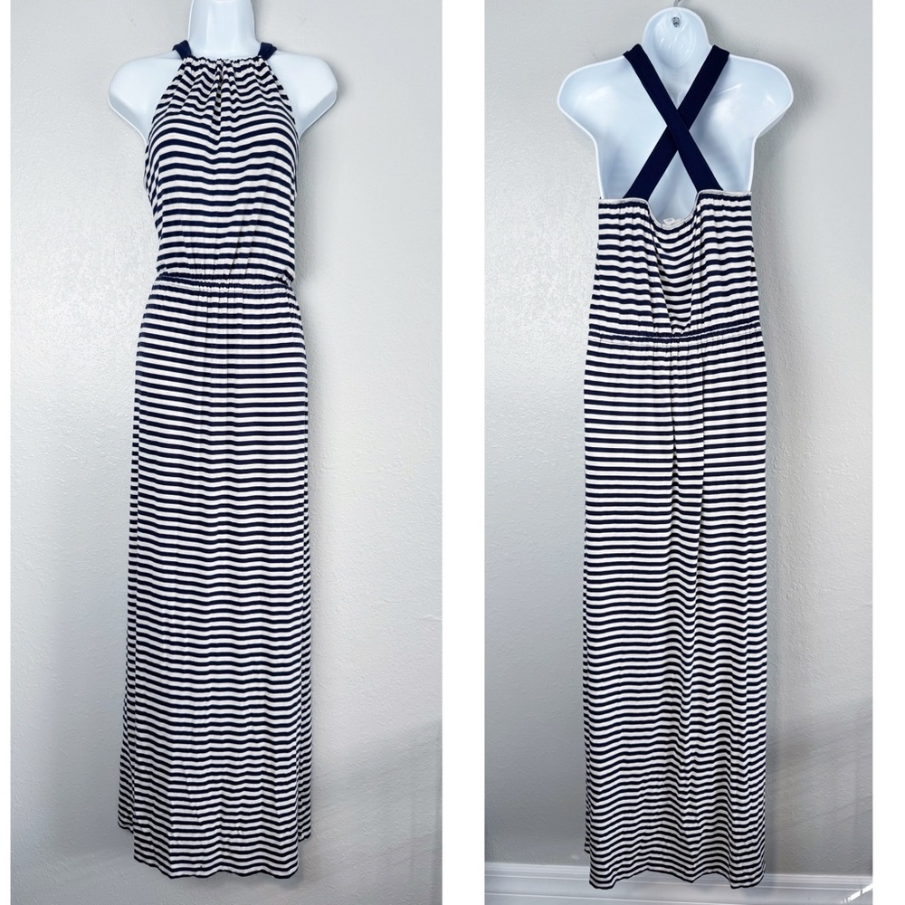 Caslon blue white striped stretchy maxi dress S - Picture 10 of 10
